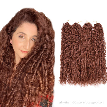 Cheap Soft 24Inch Ombre Red Brown Long Wavy Braids Kinky Curly Water Deep Wave Crochet Braiding Synthetic Hair Extensions